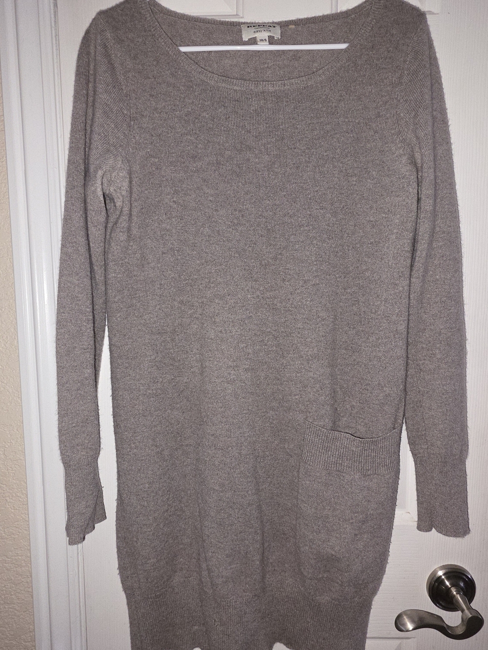 Cozy Scoop-Neck Long Knit Sweater Dress in Taupe